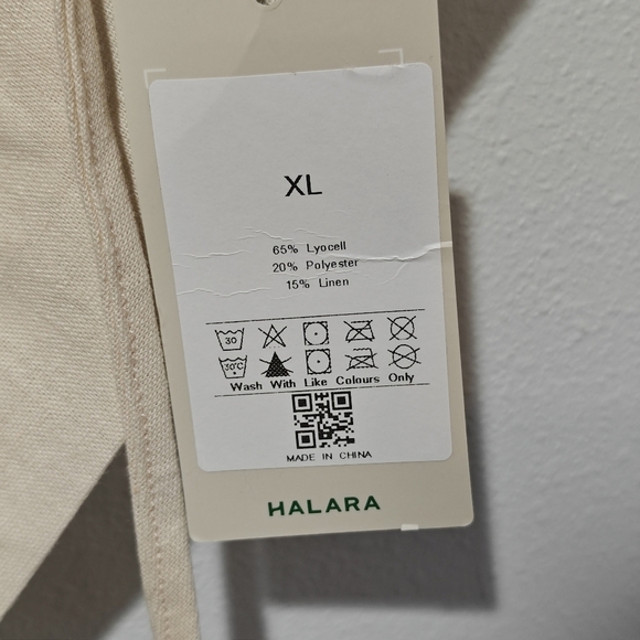 NWT Halara Linen Crop Top Size XL Shoulder Pads Keyhole Back Tie Side - Picture 6 of 7